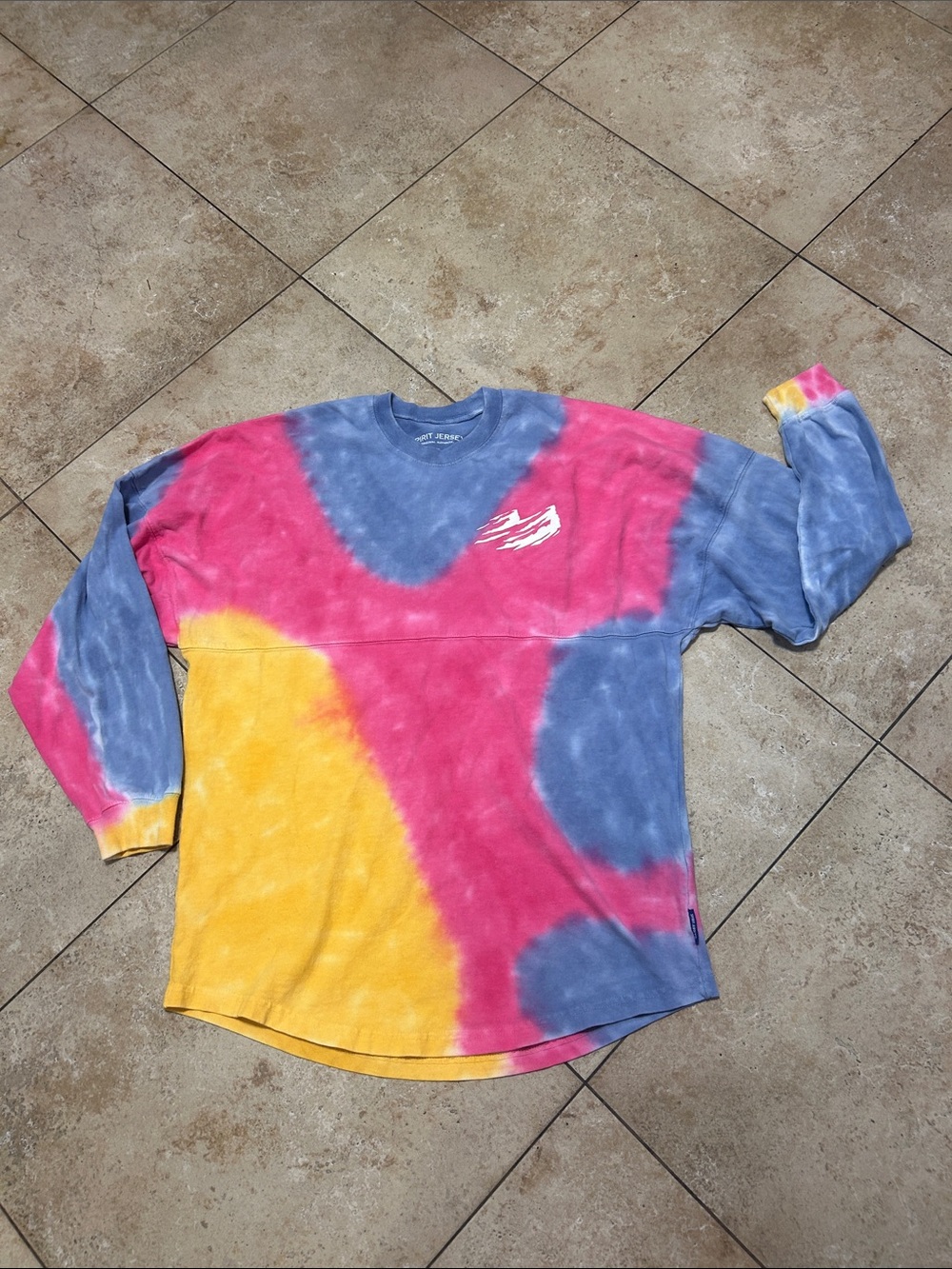 SPIRIT JERSEY Tie-Dye Crewneck Long Sleeve Shirt - Pink, Blue & Yellow size S